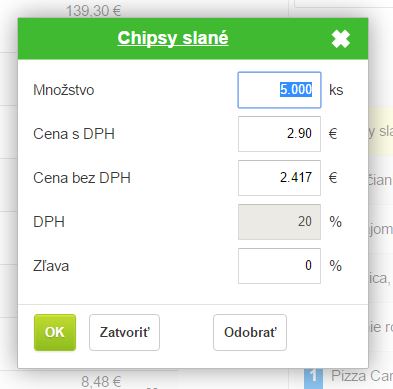 Pridanie položky do dokladu Pridanie položky do dokladu