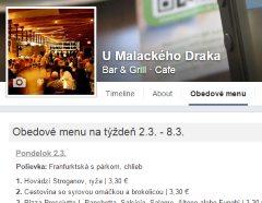 Ukázka záložky obědového menu na Facebooku