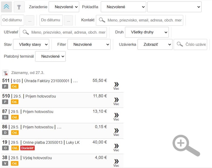 Rozšírený filter v zozname úhrad dokladov Rozšírený filter v zozname úhrad dokladov