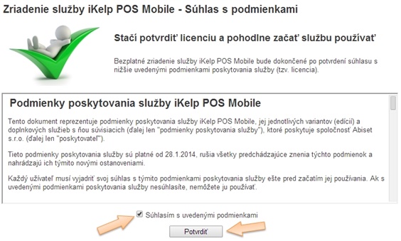 Potvrdenie licencie iKelp POS Mobile Potvrdenie licencie iKelp POS Mobile