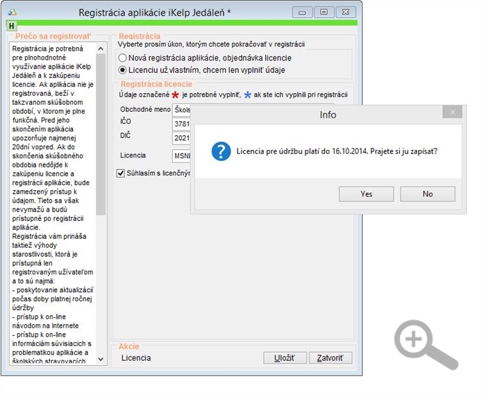 Zobrazenie platnosti licencie a aplikácii iKelp Jedáleň Zobrazenie platnosti licencie a aplikácii iKelp Jedáleň