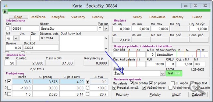 Nastavenie správania skladovej karty