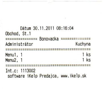 Tlač objedn&aacute;vky do kuchyne (bonovačka)