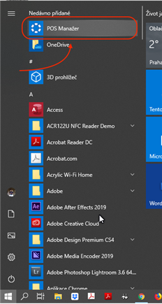 Spuštění aplikace iKelp POS Manažér z nabídky Start