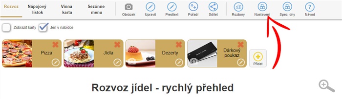 Rozvoz - Nastavení v menu aplikace Rozvoz - Nastavení v menu aplikace