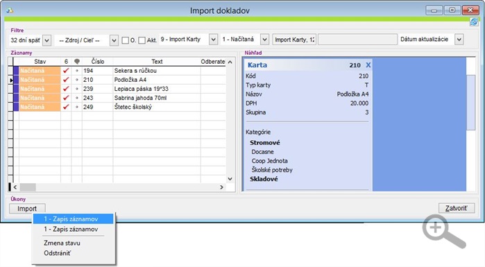 Import skladových kariet do aplikácie v rámci aplikácie iKelp Predajca.
