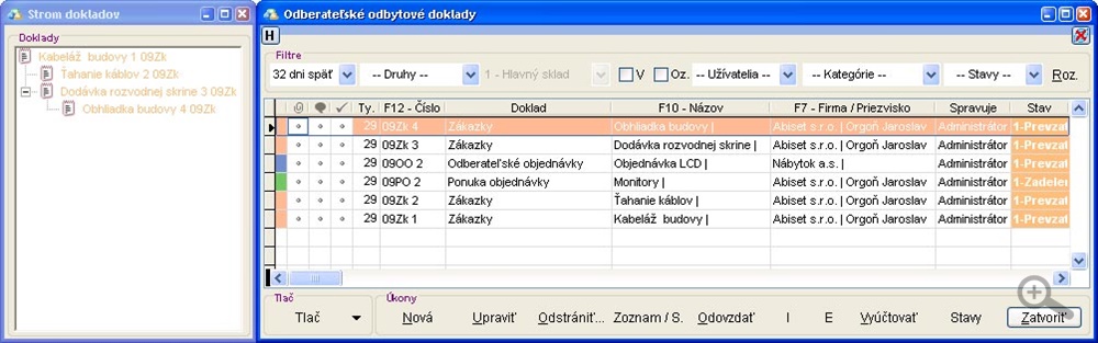 Odberateľské doklady - strom dokladov strom_dokladov