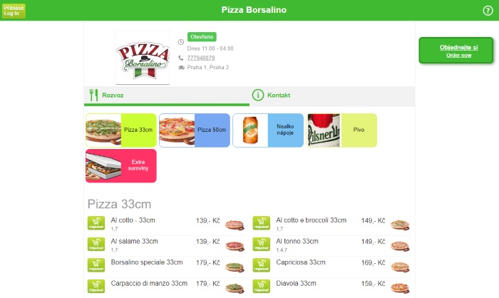 Objednávání rozvozu jídel online v Pizza Borsalino Praha Objednávání rozvozu jídel online v Pizza Borsalino Praha