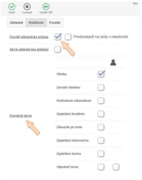 Nastavenia funkcie Hodnotenia obsluhy v detaile miestnosti alebo stola Nastavenia funkcie Hodnotenia obsluhy v detaile miestnosti alebo stola