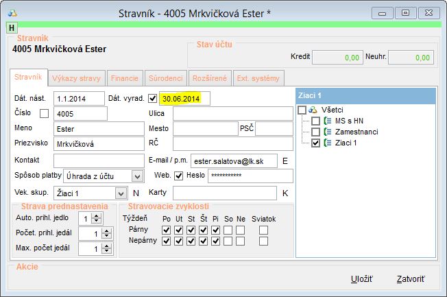 Vyradenie stravn&iacute;ka z evidencie.