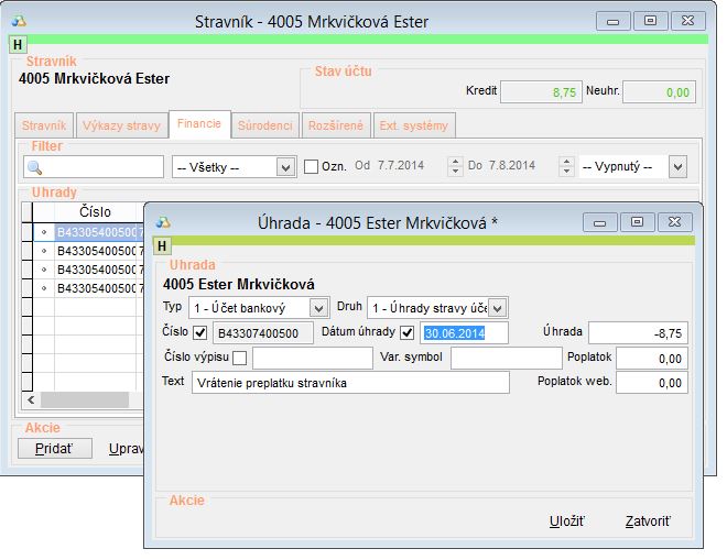 Vr&aacute;tenie preplatku stravn&iacute;kovi.