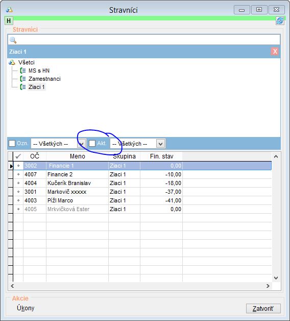 Filter na zobrazovanie stravn&iacute;kov ktor&iacute; už boli vyraden&iacute; z evidencie.