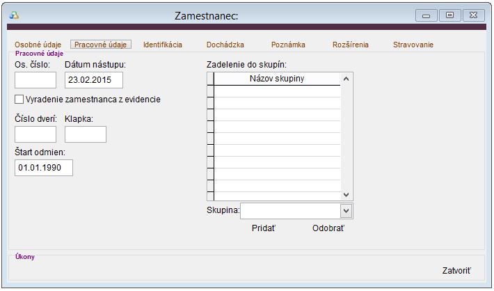 Údaje zamestnanca - Pracovné údaje Údaje zamestnanca - Pracovné údaje