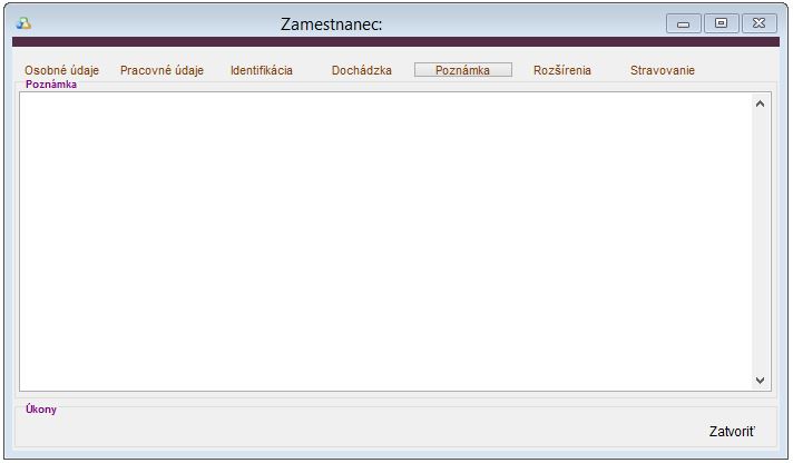 Údaje zametnanca - Poznámka Údaje zametnanca - Poznámka