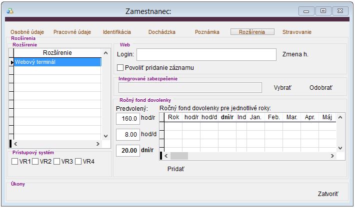 Údaje zamestnanca - Rozšírenia Údaje zamestnanca - Rozšírenia