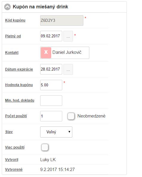 Úprava nastavení vytvoreného kupónu