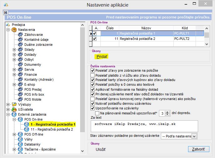 Zoznam On-line pokladní v aplikácii. Zoznam On-line pokladní v aplikácii.
