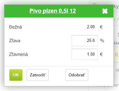 Formulár pri definovanie zliav pridávanej položke Formulár pri definovanie zliav pridávanej položke