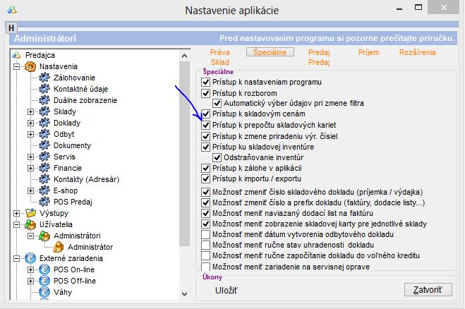 Nastavenie možnosti na vykonanie prepočtu pohybov na kartách Povolenie uzivatelovi moznost vykonania prepoctu na sklad. kartach