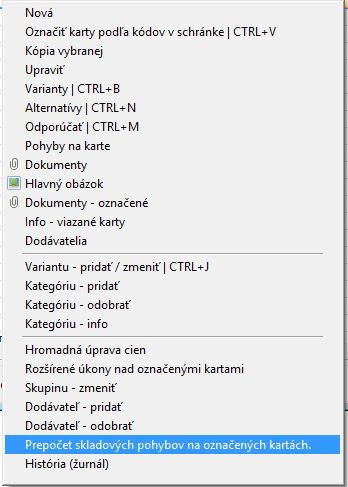Možnosti pre prácu zo skladovými kartami Moznosti pre pracu zo skladovymi kartami