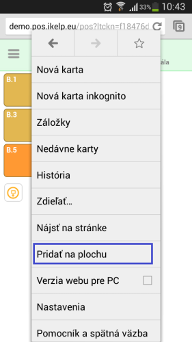 Pridanie aplikácie iKelp POS Mobile na plochu.