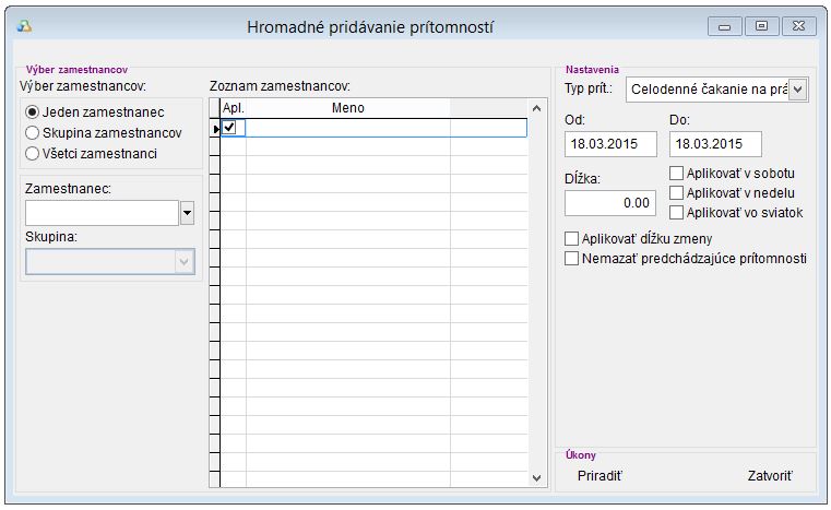 Hromadné pridávanie prítomností Hromadné pridávanie prítomností
