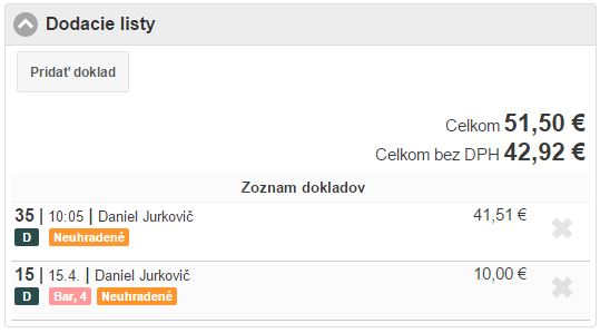 Zoznam naviazaných dodacích listov Zoznam naviazaných dodacích listov