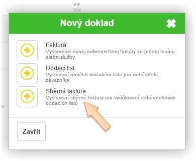 Vytvoření nového finančního dokladu - Sběrná faktura