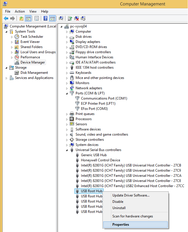 Computer Management USB not Sleep