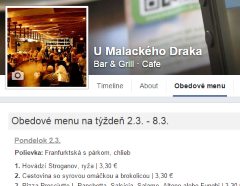 Ukážka záložky obedového menu na Facebooku