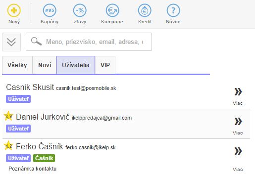 Zoznam kontaktov v iKelp POS Mobile Zoznam kontaktov v iKelp POS Mobile
