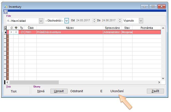 Ukončení rozpracované inventury