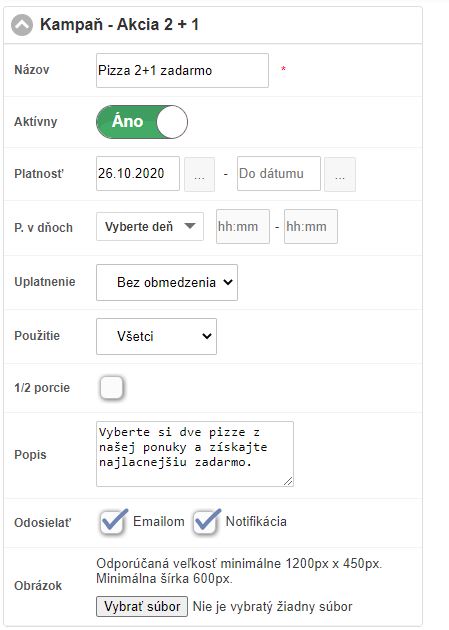 Formulár definovanie základných pravidiel akcie Formulár definovanie základných pravidiel akcie