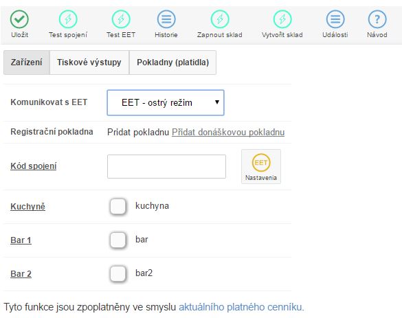 Formulář pro konfiguraci EET Formulář pro konfiguraci EET