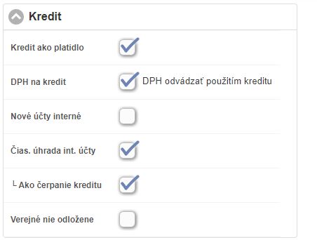 Nastavenie kreditného účtu Nastavenie kreditného účtu