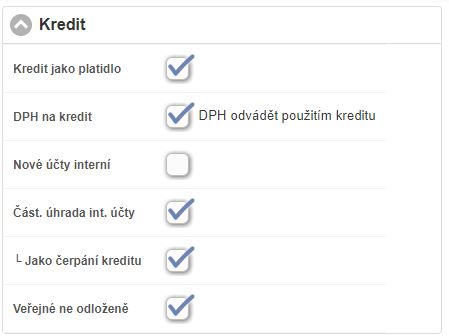 Nastavení kreditního účtu Nastavení kreditního účtu