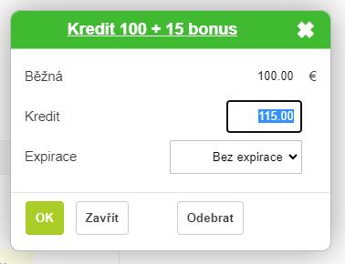 Nastavování pravidel kreditu na kartě Kredit Nastavování pravidel kreditu na kartě Kredit