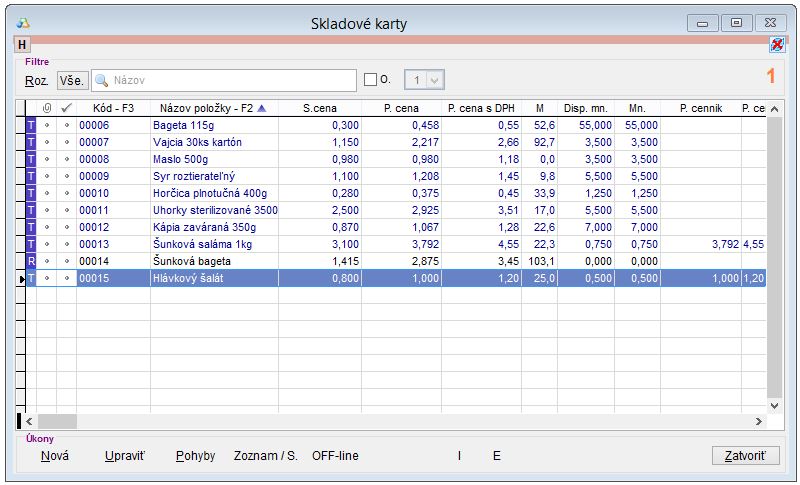 Skladové karty - množstvá po vytvorení príjmu receptúry Skladové karty - množstvá po vytvorení príjmu receptúry