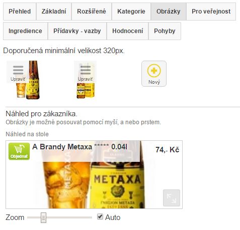 Záložka obrázky na skladové karte
