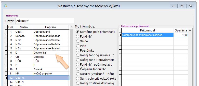 Nastavenie schémy mesačného výkazu s doplneným popiskom Nastavenie schémy mesačného výkazu s doplneným popiskom