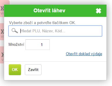 Formulář pro zaevidovaní otevřené láhve během prodeje Formulář pro zaevidovaní otevřené láhve během prodeje