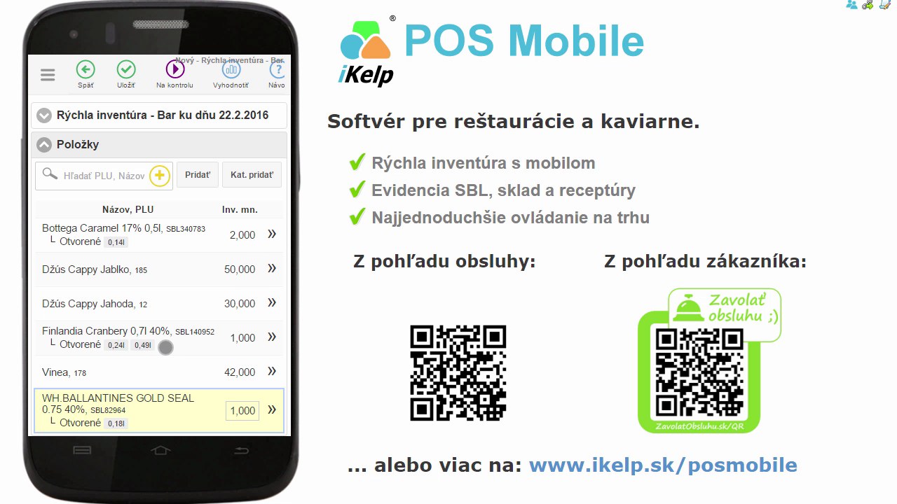 S&uacute;hrnn&yacute; zoznam r&yacute;chlej invent&uacute;ry baru &mdash; v&scaron;etky položky so zadan&yacute;mi množstvami vr&aacute;tane otvoren&yacute;ch flia&scaron;